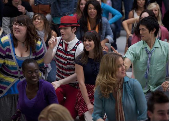 Glee : Fotoğraf Ashley Fink, Lea Michele, Chris Colfer, Harry Shum Jr.